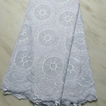

Latest African Cotton Laces Embroidered Nigerian Cotton Swiss Lace With Stones High Quality Switzerland Lace For Men 16-3