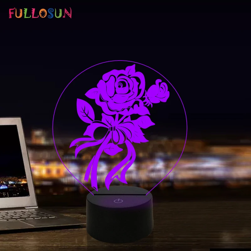

Rose Flower 3D Night Light 7 Colors LED Illusion Lamp Acrylic Lights for Valentine's Day Novelty Gift Lights