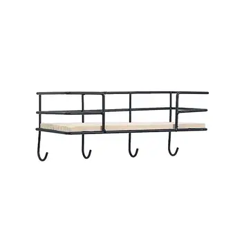 

Modern Wrought Iron Storage Rack Wall-mounted Decorative Shelf Hanging Holder Organizer with Hooks (4 Hooks, Black)