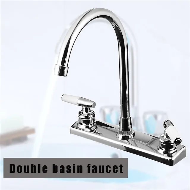 Special Price Xueqin Silver RV Double Handle Double Basin Kitchen Faucet Tap Single Hole Water Tap Torneira Cozinha Cold And Hot Mixer Tap