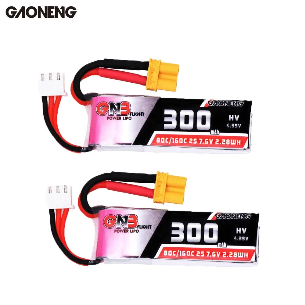 

2PCS/4PCS Original Gaoneng 7.6V 300mAh 80C/160C 2S HV 4.35V XT30 Lipo Battery For BETAFPV Whoop Quadcopter Spare Part DIY Accs