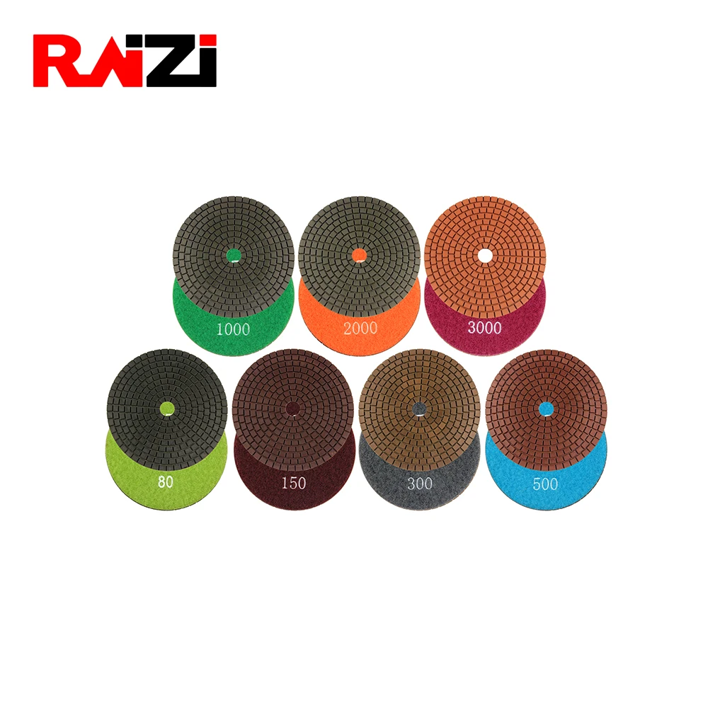 

Raizi 100 mm Wet Diamond Sanding Disc polishing tools for Granite Marble stone 7 Step Grit 80-3000