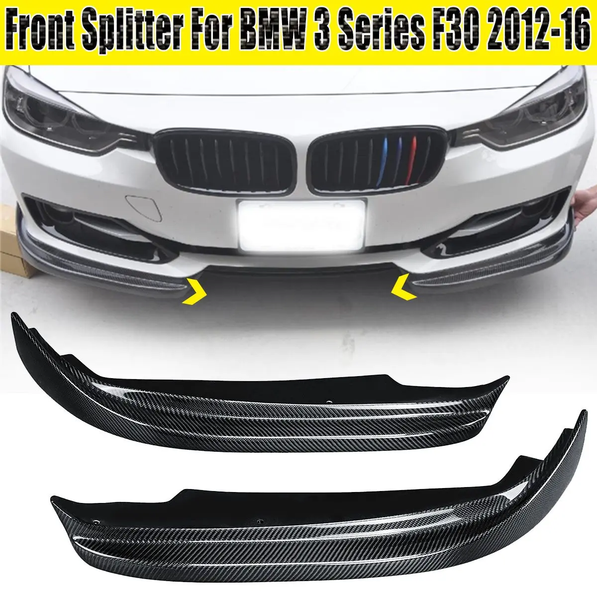 

2pcs Real Carbon Fiber Front Bumper Splitter Skirt Lip For BMW 3 Series F30 2012 2013 2014 2015 2016