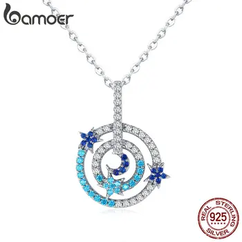 

BAMOER High Quality 925 Sterling Silver Planet Visitor & Round Circle Shape Chain Pendant Necklaces Women Luxury Jewelry BSN041