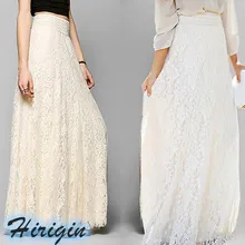 Летние юбки женские двухслойные кружевные шифоновое Плиссированное Длинное Макси-юбка кружевная открытая эластичная талия Повседневная Длинная юбка