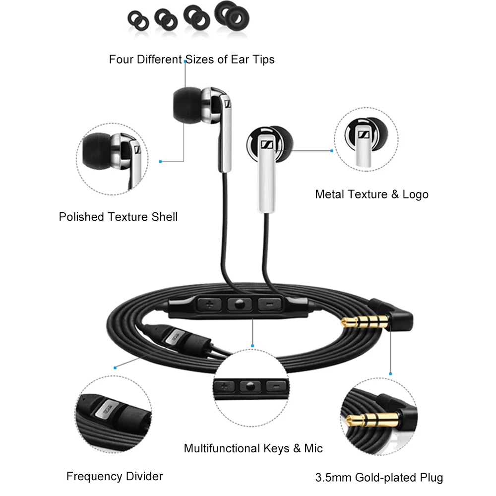 Проводные наушники Sennheiser CX 2.00i 3,5 мм с микрофоном, динамическая гарнитура, стерео звук, линия управления, тяжелый бас, наушники для устройств iOS