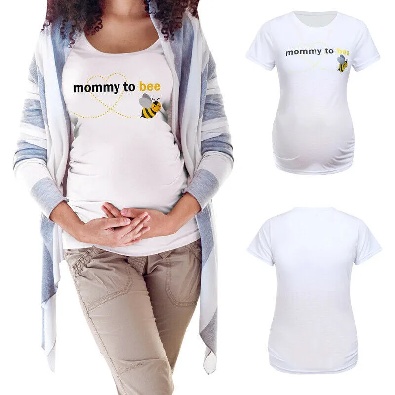 

Summer New Pregnant Women Maternity Graphic Clothes Mommy Bee Cute Baby Pregnancy T-Shirts O-neck Short Sleeve Tee Shirt Femme