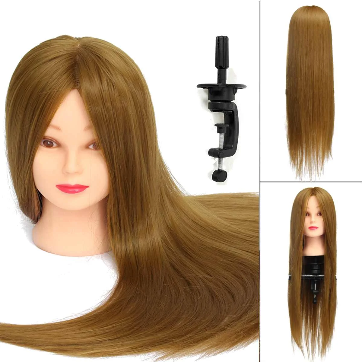 

26 inch Blonde 30% Real Natural Hair Training Mannequin Training Head With Clamp Holder Professional Practice Wig Head Women