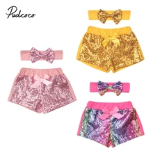2 предмета; шорты для новорожденных девочек; шорты с блестками и бантом; брюки+ повязка на голову; модные вечерние штаны; летняя одежда; комплект одежды; 0-3Y