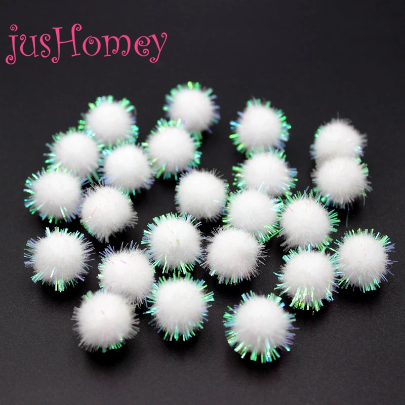 100PCS 10-30mm Iridescent White Sparkle Pom Pom Balls Glitter White Craft Pom Poms for DIY Craft Supply, Christmas Decoration