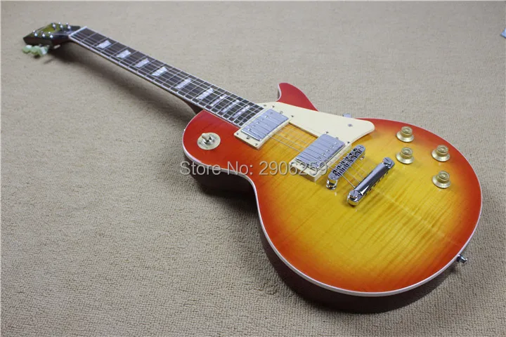 

Hot sale cherry sunburst circle color,COS version, glued in one piece mahogany guitar with flamed maple veneer top,free shipping
