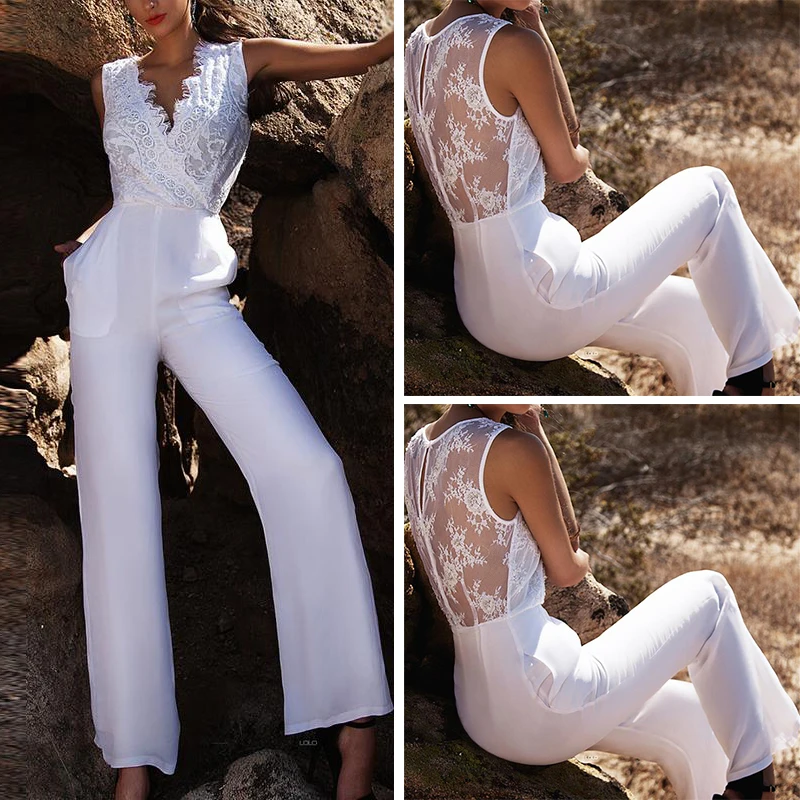 

Plus Size Womens Lace V Neck Top Wide Leg Jumpsuit Clubwear Party Long Playsuit
