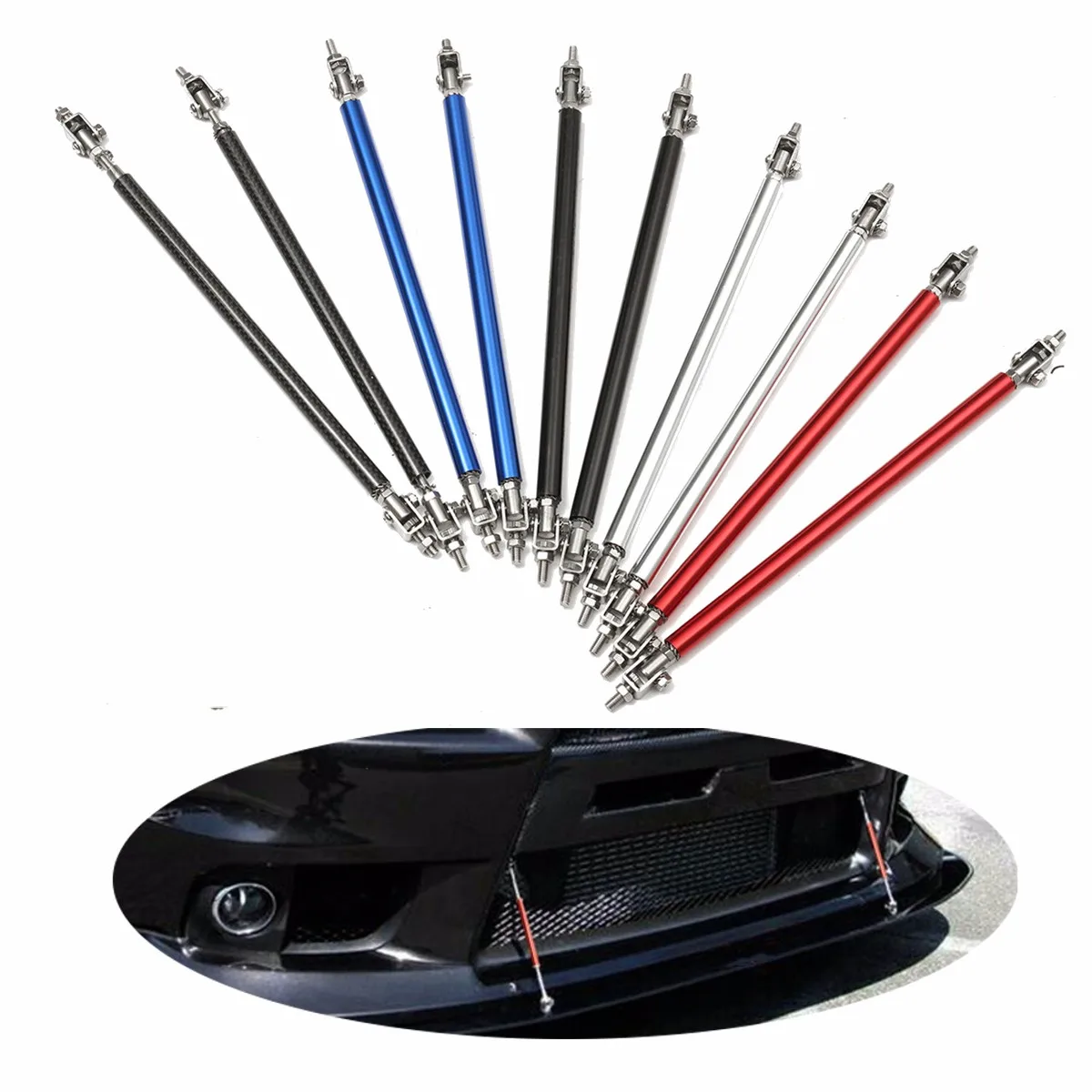 

2pcs 20cm Car Universal Front Rear Bumper Protector Splitter Rod Support Adjustable 7 Colors
