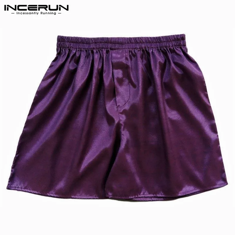 INCERUN 2019 Hot Sale Silk Satin Men Sleep Boxer Bottoms Pajama Lounge Shorts Sleepwear Homewear Solid Underwear Men S-5XL