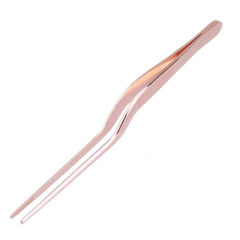 

5.47 inch Rose Gold Professional Chef Plating Tweezer Tongs Serving Presentation Offset Grill Plating Serving Kitchen Tool