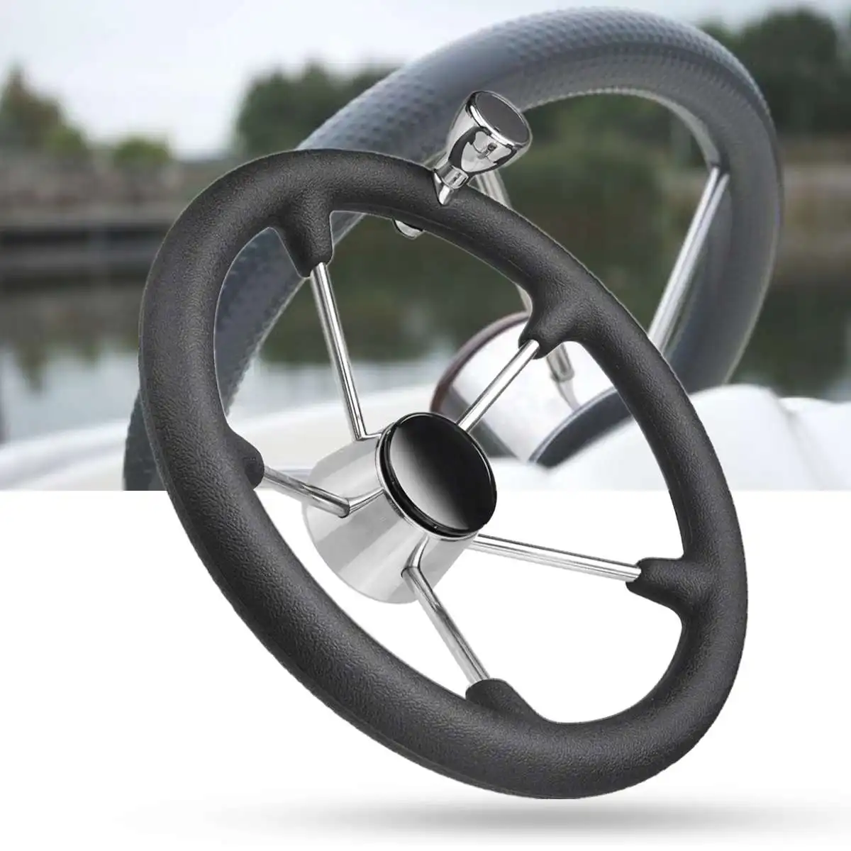 

Stainless Steel 5 Spoke Foam Grip Knob Steering Wheel Destroyer For Marine Boat Standard 3/4" 1.91cm Tapered Shaft