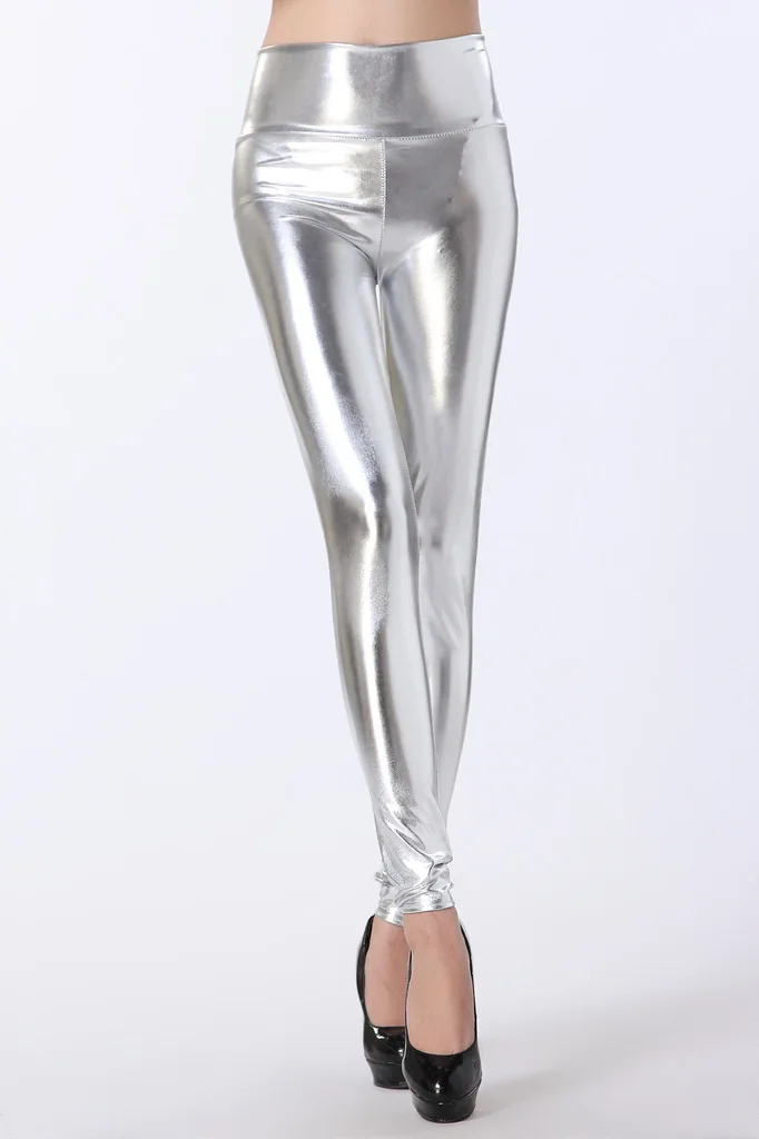 Lady Sexy Elastic PU Leather Leggings High Waist Thick Pants Women