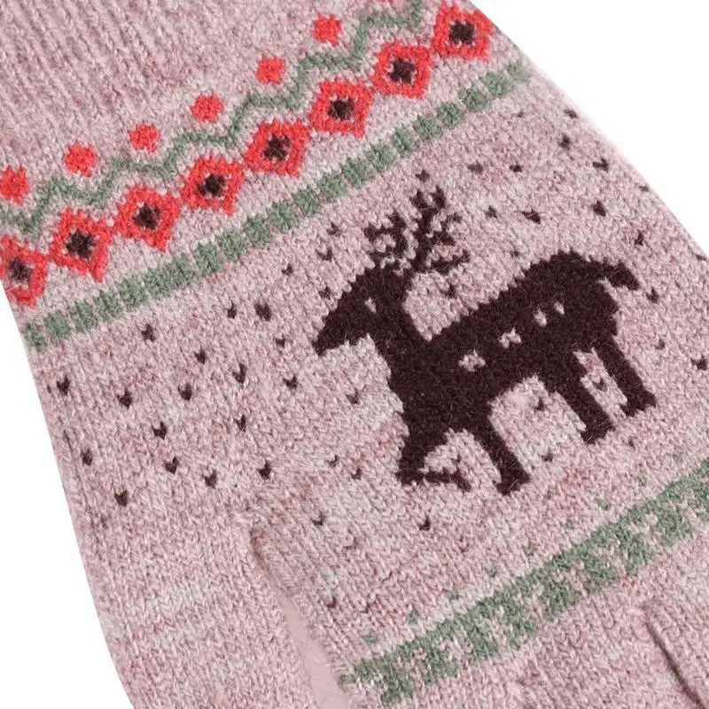 Винтажные вязаные перчатки с рождественским оленем, женские утепленные перчатки с сенсорным экраном, зимние теплые варежки с изображением снежного лося, полный палец, рождественский подарок