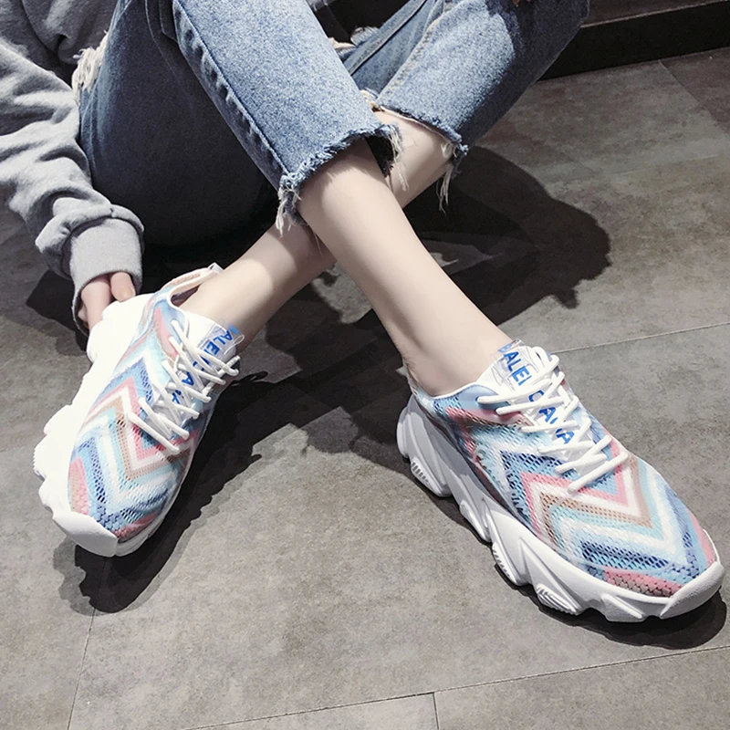 

Women's Chunky Sneakers 2019 Fashion Women Platform Shoes Lace Up Vulcanize Shoes Womens Female Trainers Dad Shoes