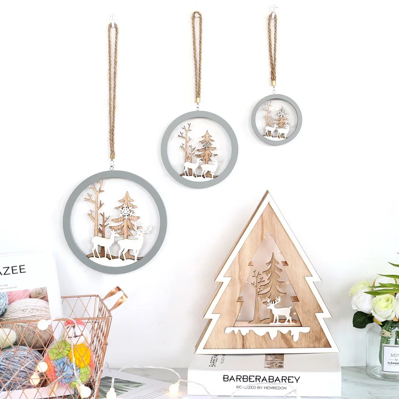 Christmas ELK Wooden Lights Pendant Ornaments Xmas Tree Ornament DIY Wood Crafts Kids Gift for Home Party Decorations | Дом и сад