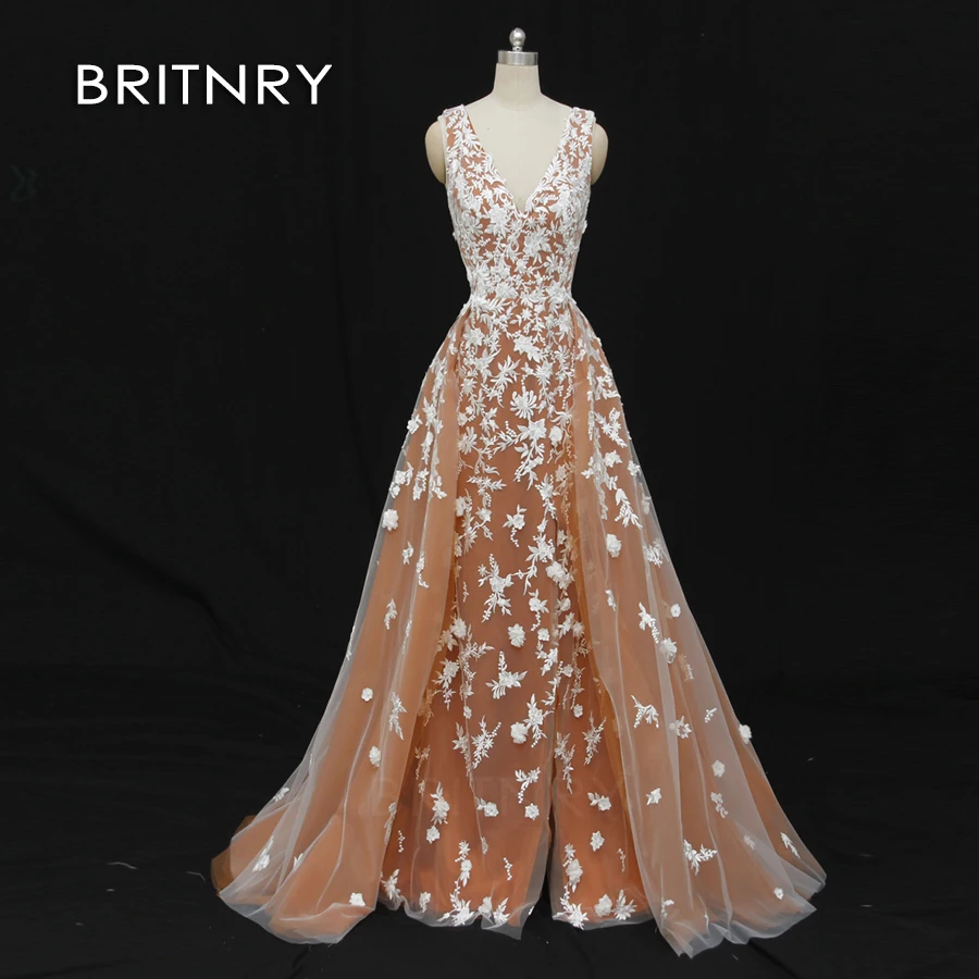 

BRITNRY Vintage Arabic Mermaid Wedding Dress With Detachable Train Appliques Embroidery Fashion New Bridal Dresses Wedding Gown