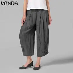 VONDA 2019 сезон: весна-лето женские брюки с широкими штанинами повседневное Высокая талия дамские шаровары свободные брюки Винтаж низ плюс