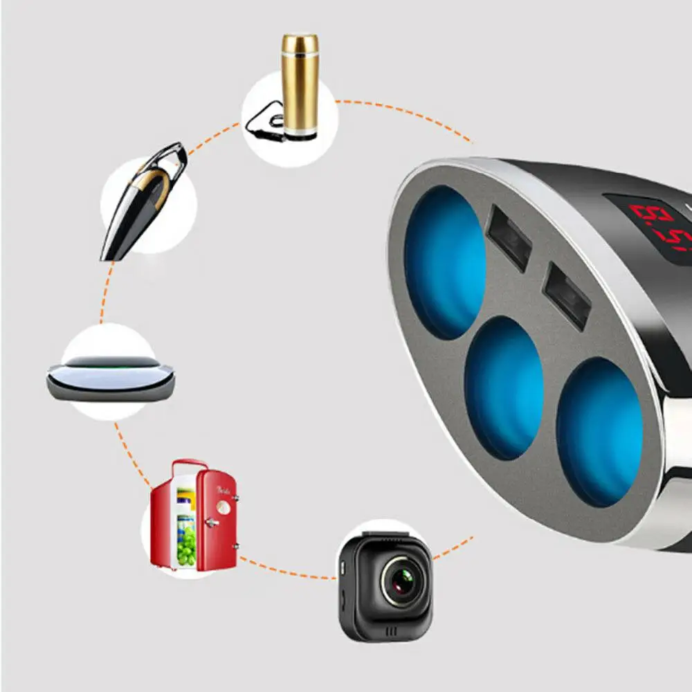 3 Way Multi Car Cigarette Lighter Socket Extension Splitter Plug LED USB Smart Charger Adapter for Phone DVR GPS MP3