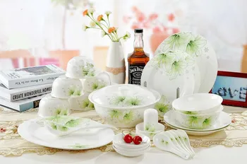 

Jingdezhen 56 pieces grade bone china tableware tableware green suit