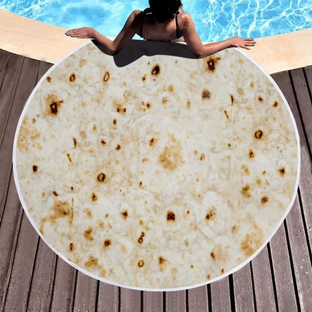 

Burrito Blanket Style Beach Towel Polyester Fiber Tortilla Shape Blanket Round Towel Bath Towel Seaside Cloak Dia 150CM