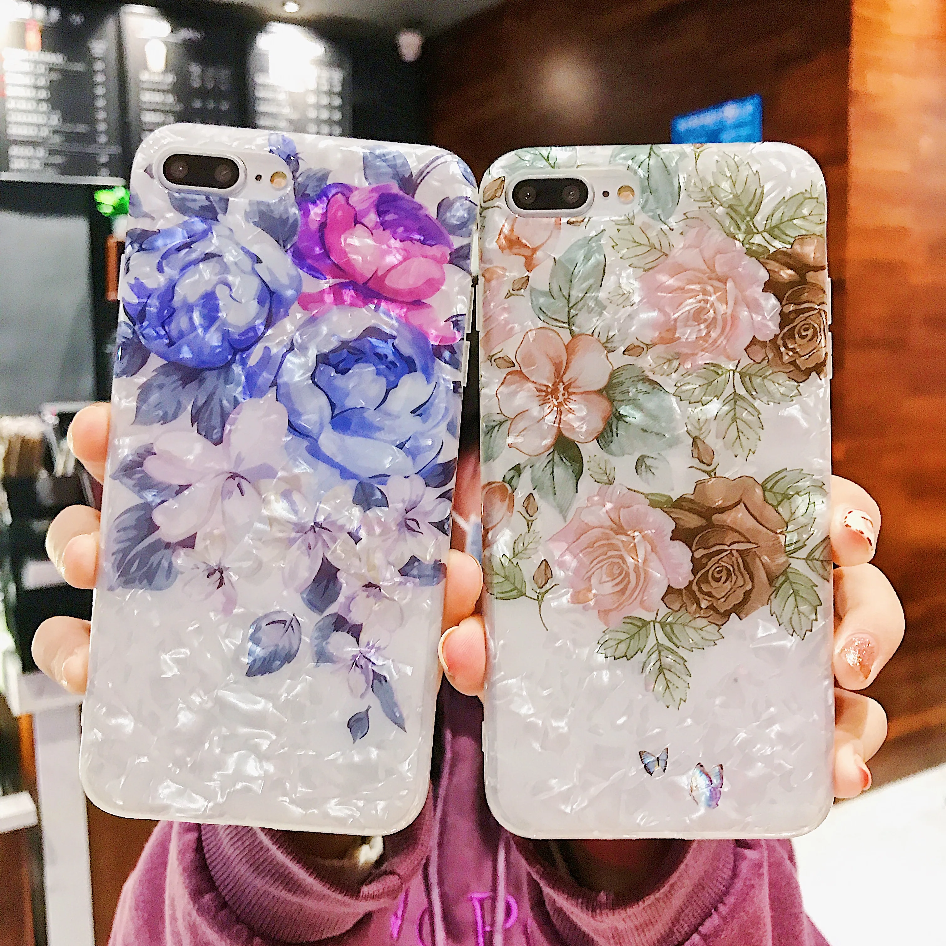 

Vintage Pink Flower Phone Case For iPhone X XS XR XS Max 6 6S 7 8 Plus Glitter Rose Floral Silicon shell Soft TPU Back Cover