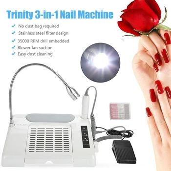 

3 In 1 Nail Grind Polishing Drill Dust Collector Manicure Machine with LED Desk ec