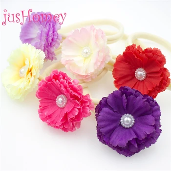 

24PCS Pearl Bead Centered Flower Headband Nylon Band Hair Accessory For Newborn Toddler Baby Shower Birthday Photograph Props