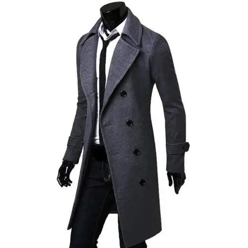 Men's Trench Checkered Coat 3/4 Long Sleeve Tweed Cashmere Wool Trendy ...