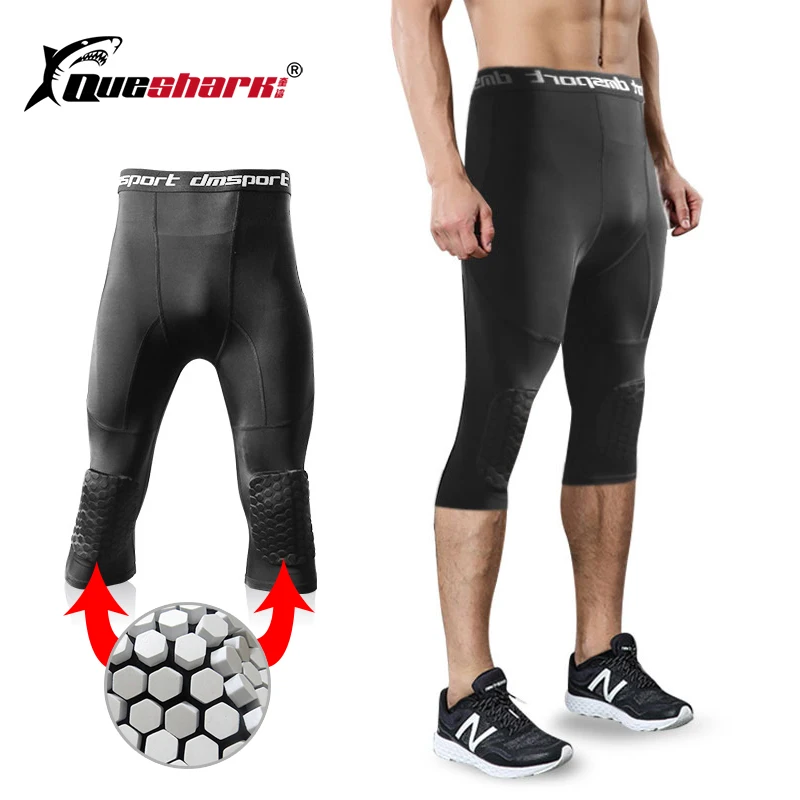 

Honeybomb Kneepads Men Cropped Trousers Men's Running Tights Compression Sport Leggings Gym Fitness Training Basketball Pants