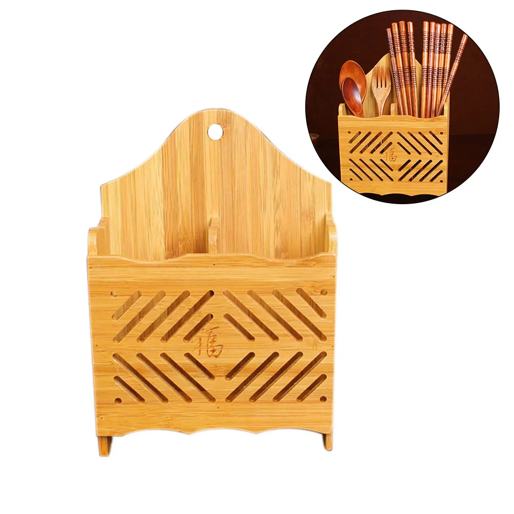 

Bamboo Chopsticks Rack Double Row Spoon Fork Drain Rack Multifunctional Cutlery Storage Holder Kitchen Utensils Organizer