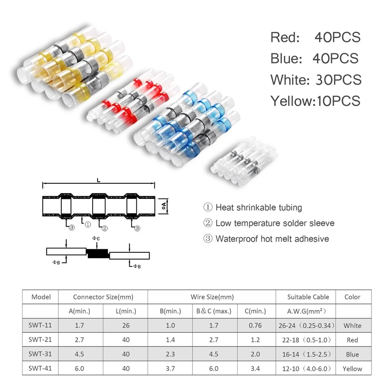 120 шт припоя уплотнения провода соединители, термоусадочные стыковые соединители водонепроницаемые изолированные электрические стыковые клеммы провода для