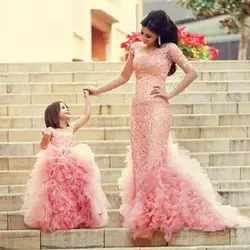 Недорогие милые кружевные розовые платья с цветочным узором для девочек, бальное платье с оборками, Тюлевое платье, вечернее платье для