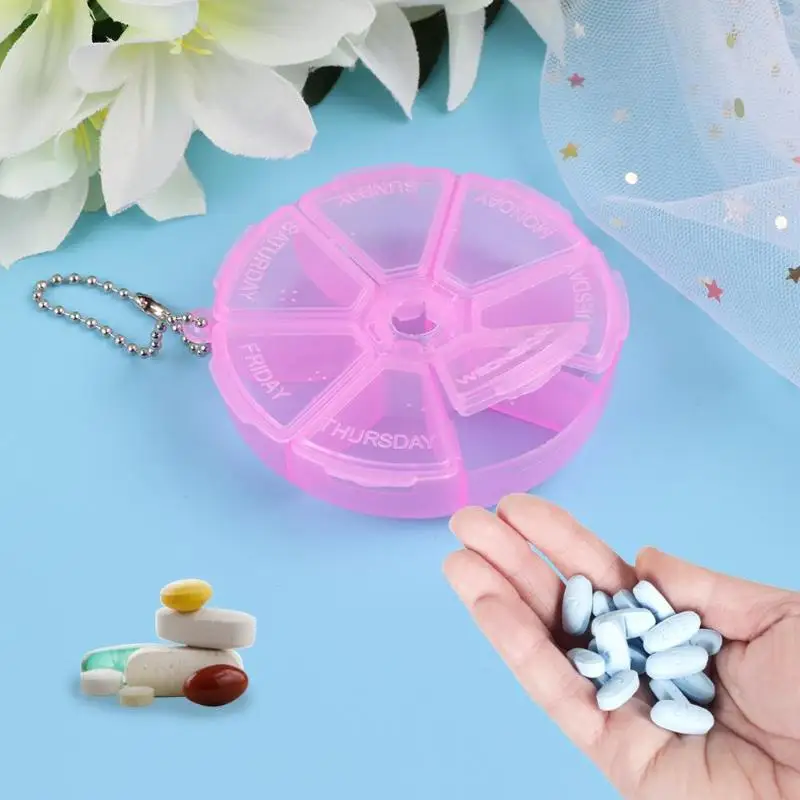 

1pc Portable 7 Day Weekly Round Drug Tablet Pill Box Medicine Box Holder Splitters Case Storage Organizer Container Case
