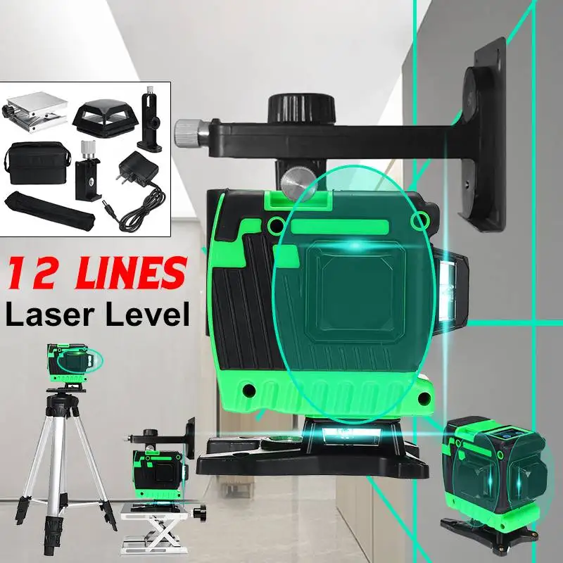 

12 Green Lines Laser Level+Tripod+Bag 505nm 3D 360 Degree Rotation Auto Leveling Horizontal Vertical Laser Beam for Wall Floor