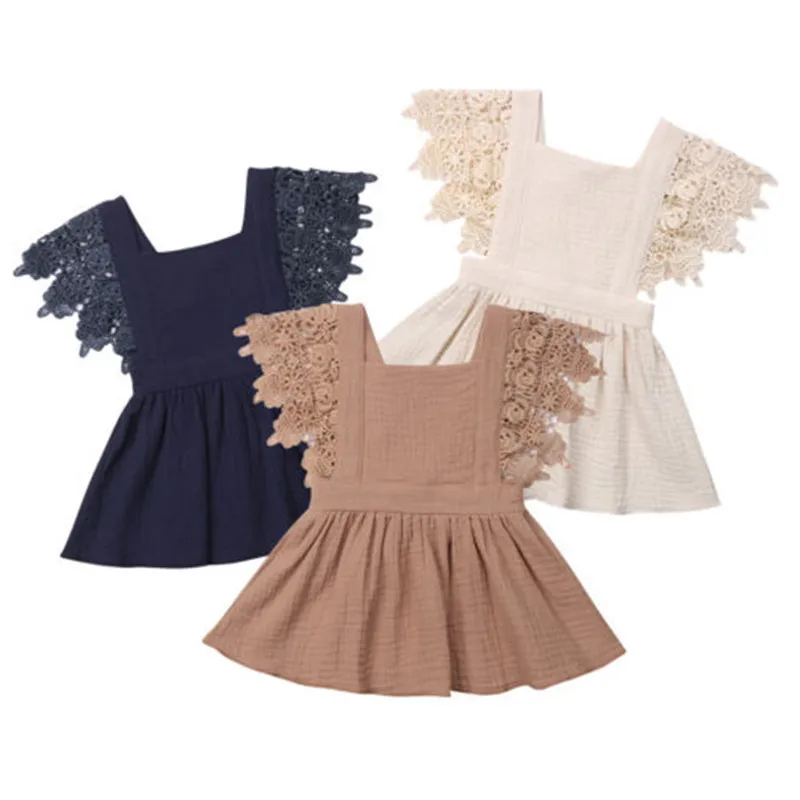 

Toddler Baby Kids Girls Clothes Sleeveless Dress Solid Color Summer Cotton Girl Cotton Casual Lace Tutu Dresses