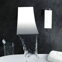Waterfall Wall Mount Bathroom Faucet Single Handle Basin Mixer Tap Chrome Brass Spout Vanity Sink Spout Waterfall Faucets wholesale and retail deck mounted chrome brass bathroom basin faucet dual handles vanity sink mixer tap waterfall spout