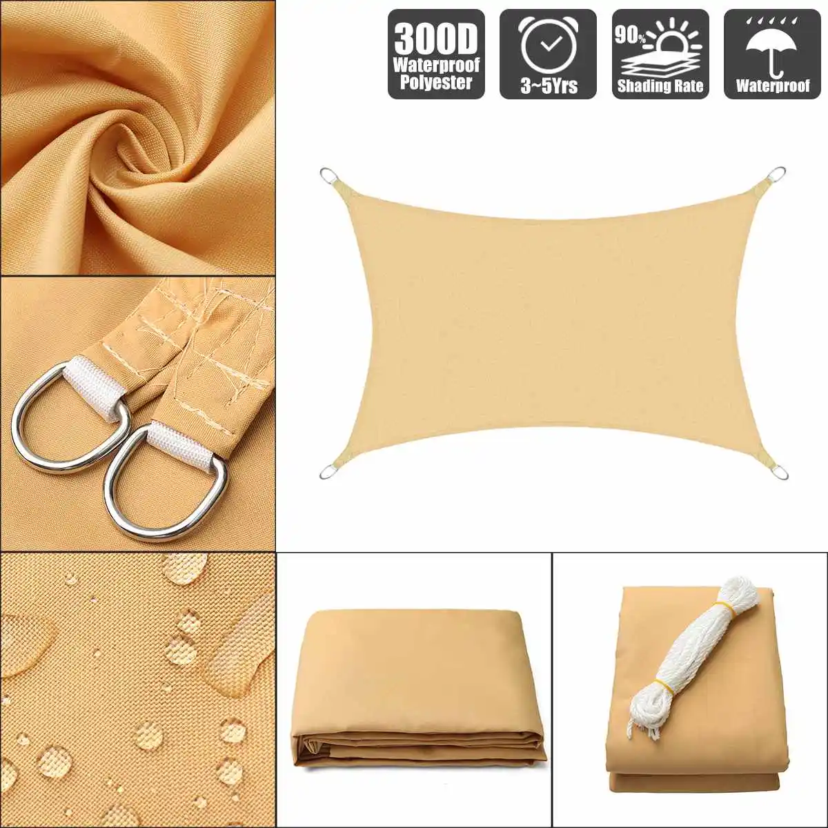Arena 300D 160GSM poliéster Oxford tela rectangular sombra vela sol Arena 300D 160GSM poliéster Oxford tela rectangular sombra vela sol