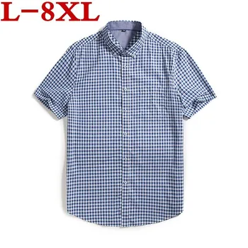 

Plus Size 8xl 7xl 6xl Cotton Wholesale 2019 Men Casual Shirts Summer Male Short Sleeve Slim Fit Plaid Shirts Mens Dress Shirts