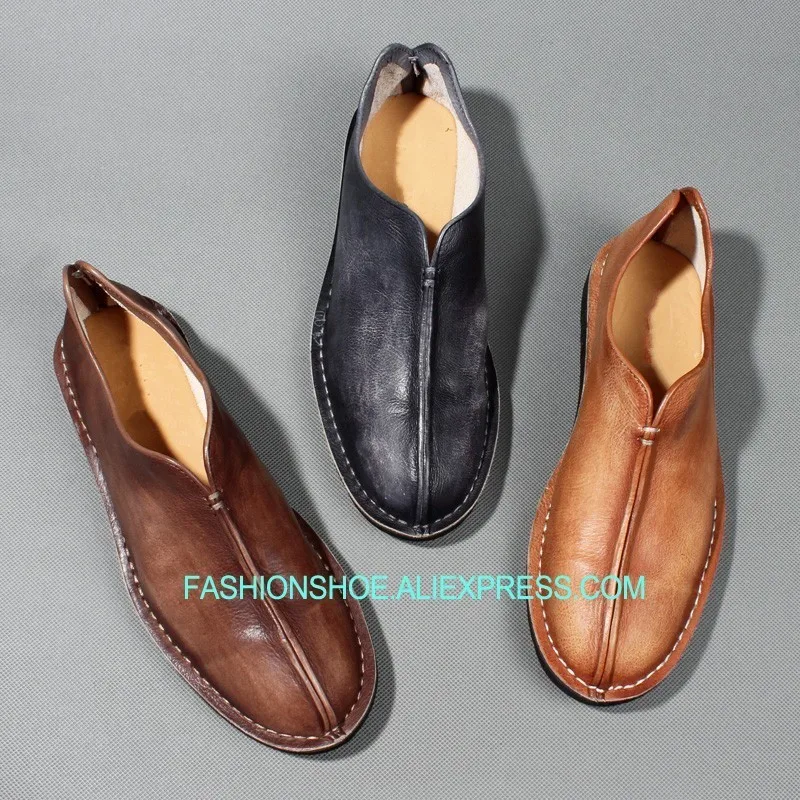 

Handmade Vintage Style Breathable Leisure Shoes for men Flat Genuine leather Driving Loafers Hombre