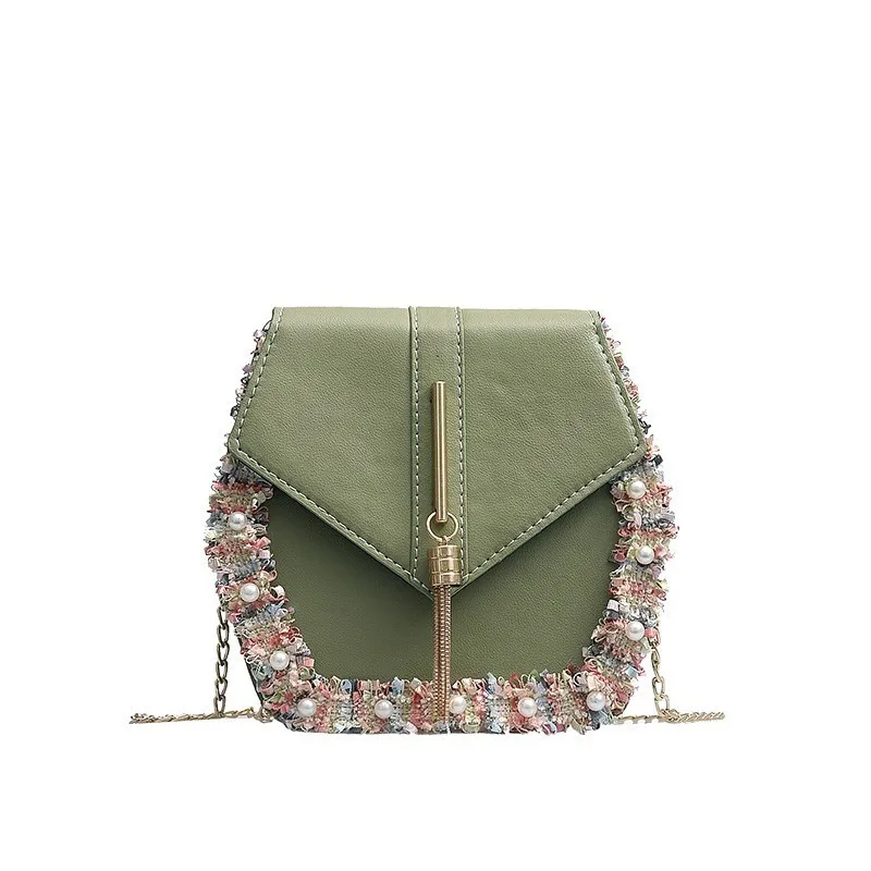 

Women Messenger Bags Leather Handbag Ladies Chain Shoulder Bags Clutch Fashion Flowers Crossbody Bag Brand With Tassel Beading