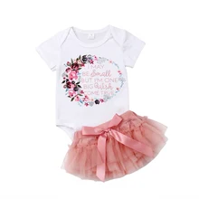Цветочный хлопковый комбинезон для новорожденных девочек 0-24 месяцев+ кружевная юбка-пачка, одежда для малышей