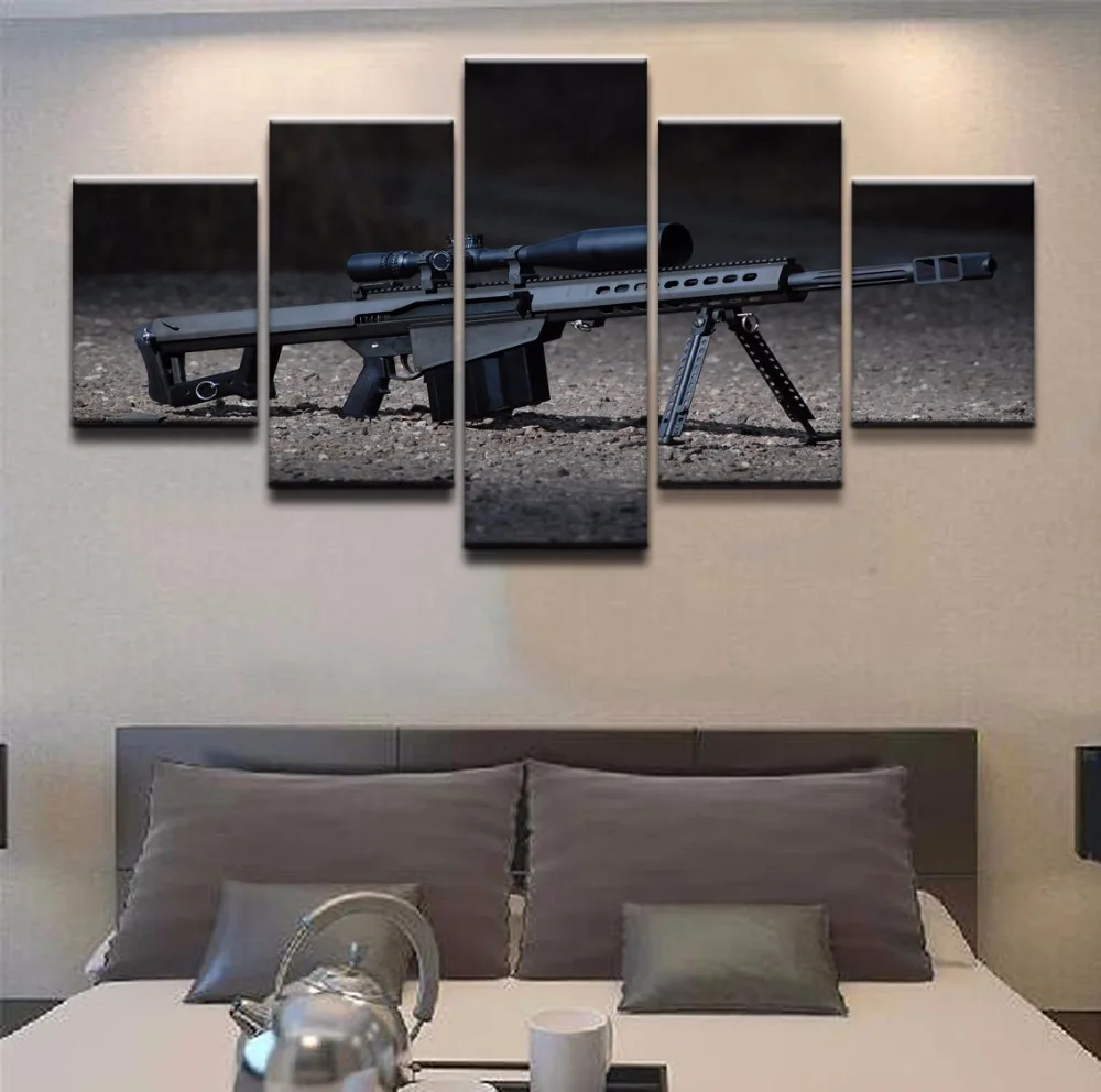

Canvas Painting Printed Poster Decoration Artwork 5 Panel Modern Canvas Pictures Sniper Rifle Wall Art Painting Framework