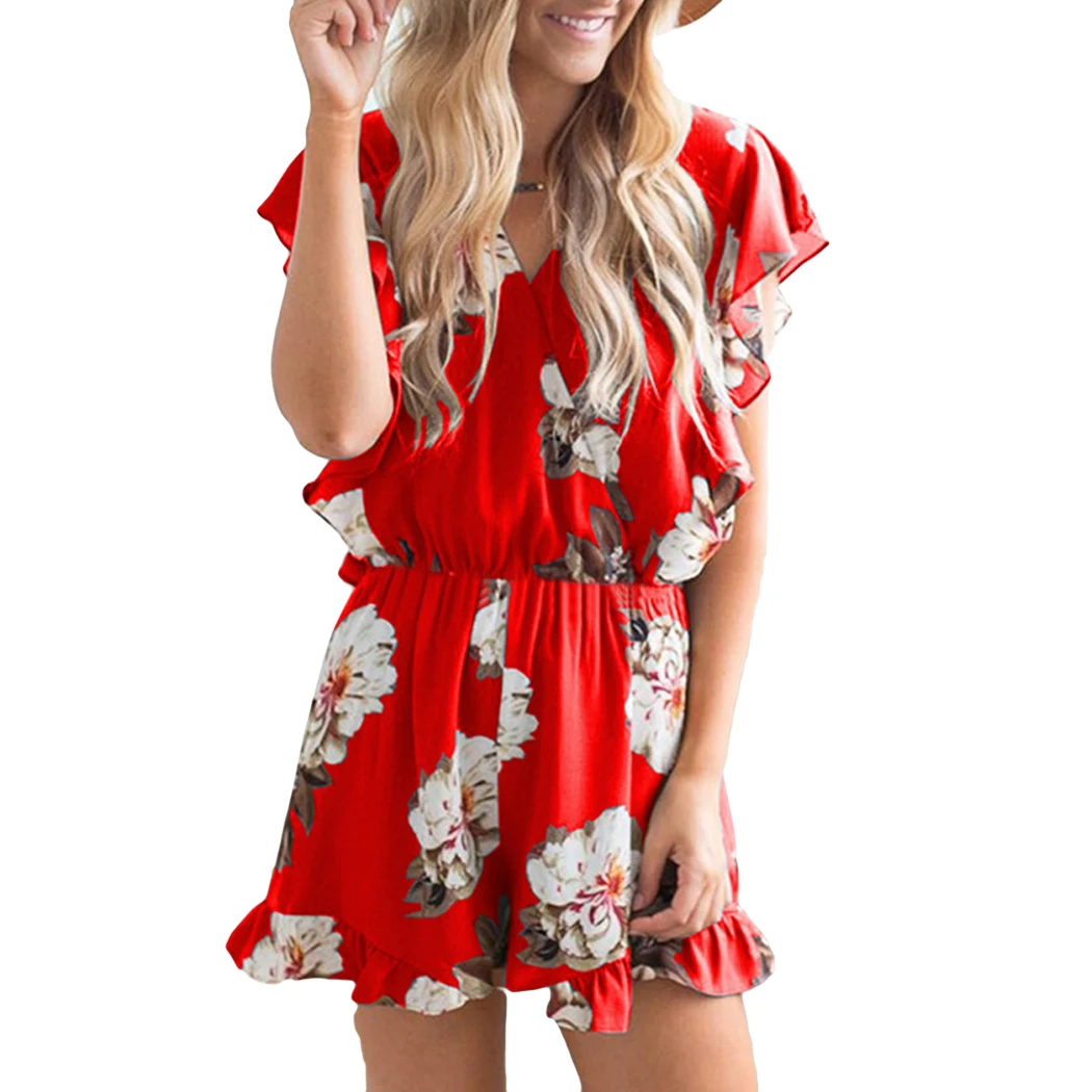 Модный короткий комбинезон с эластичной резинкой на талии 2019 Boho цветочный принт