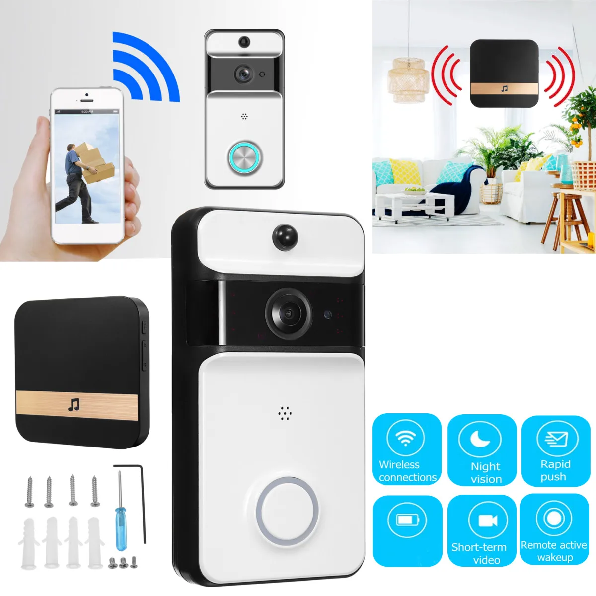 

720P Smart Doorbell With Camera IP Video Intercom WiFi Door Bell For Home Security Apartments IR Alarm Wireless Doorbell Camera