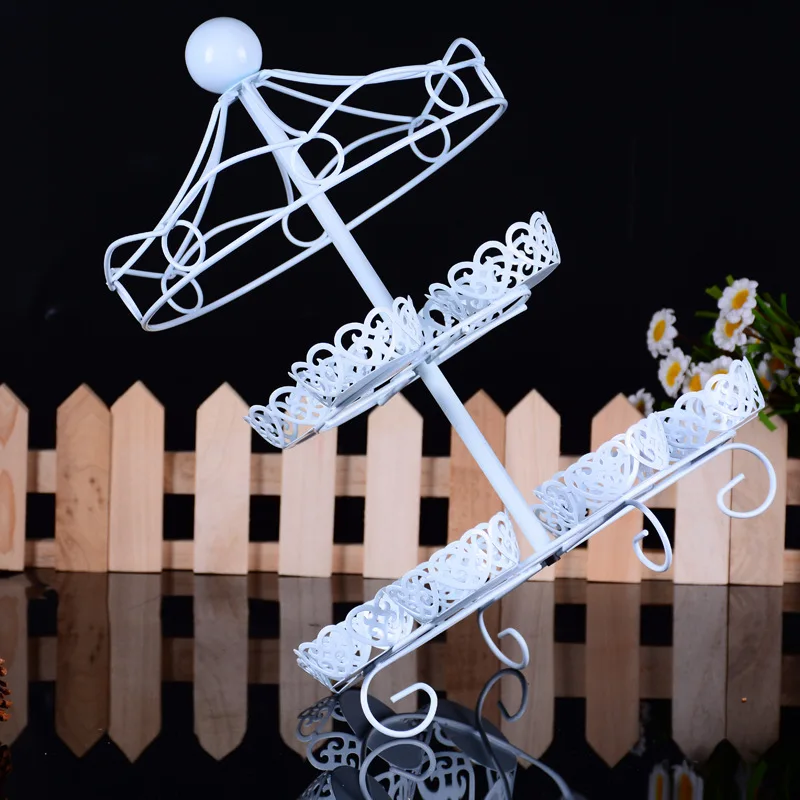 Delfenfen Two Layers Carousel 12Cups White Cake Stands for Wedding Birthday Party Suppliers Cake Sh